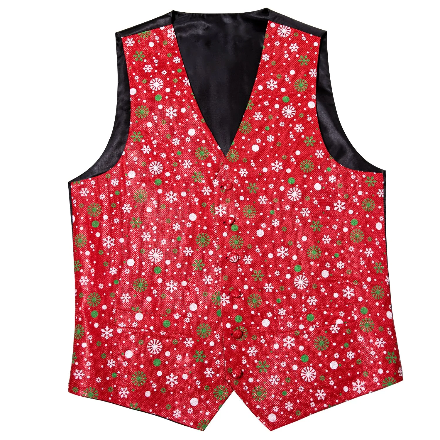 Christmas Red Snow Novelty Silk Men's Vest Bow Tie Set Waistcoat Suit Set