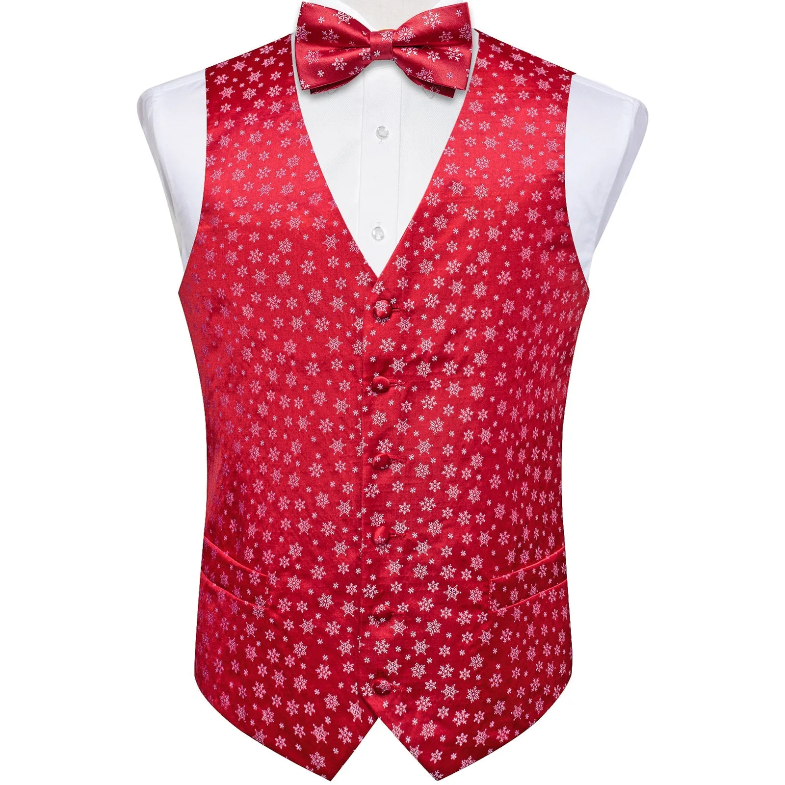 Christmas Red White Snowflake Novelty Men's Vest Bow Tie Set