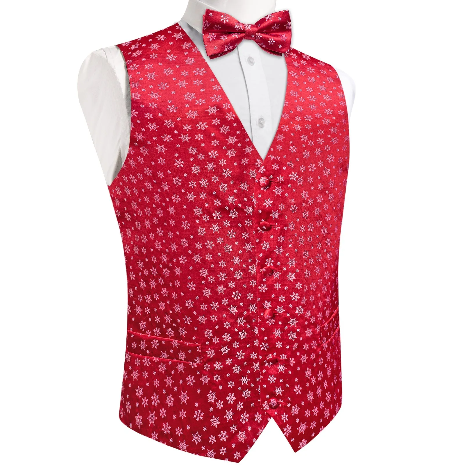 Christmas Red White Snowflake Novelty Men's Vest Bow Tie Set