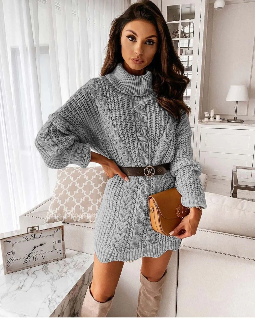 Chunky cable knit jumper dress 6 colours