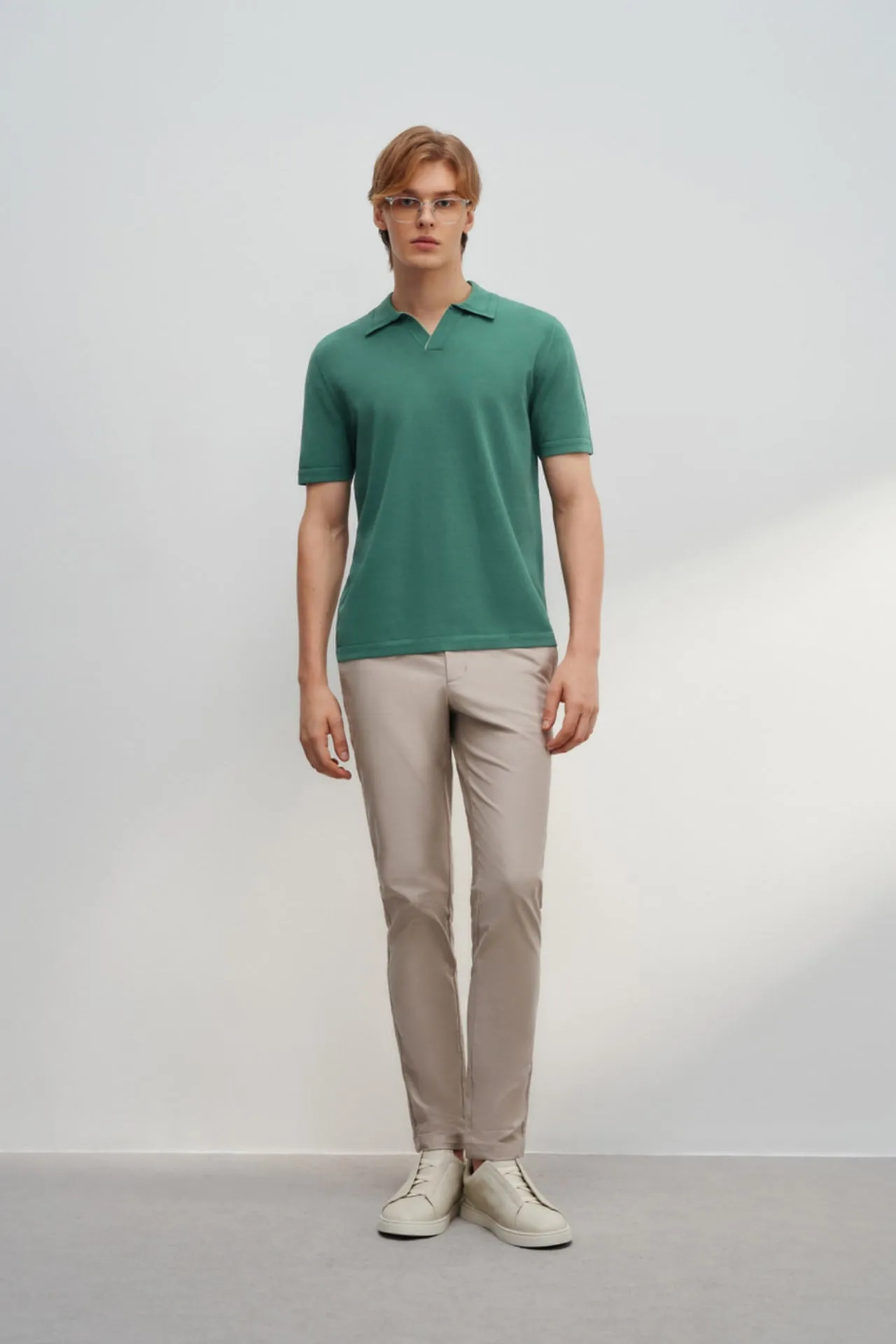 Compact Knit Open Collar Polo