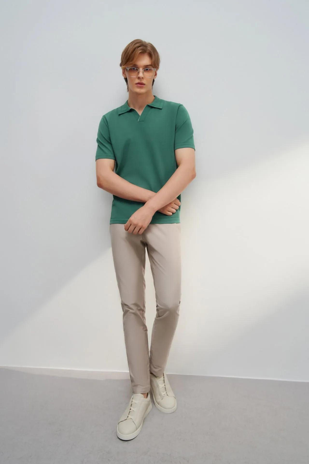 Compact Knit Open Collar Polo