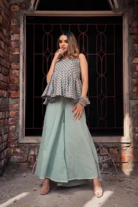 Cotton Grey Printed Kurta Palazzo Set