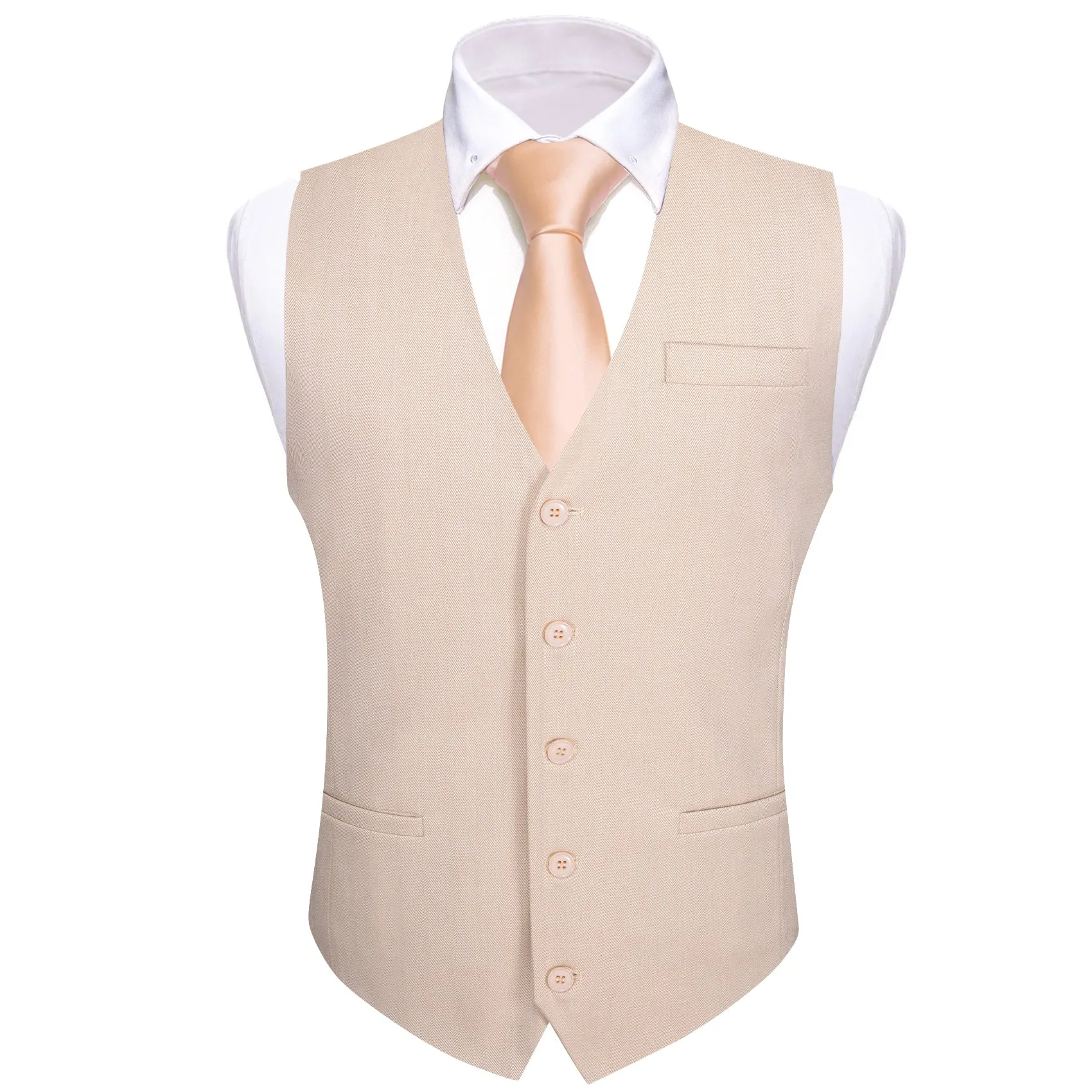 Cream Pink Solid Jacquard Men's Single Vest