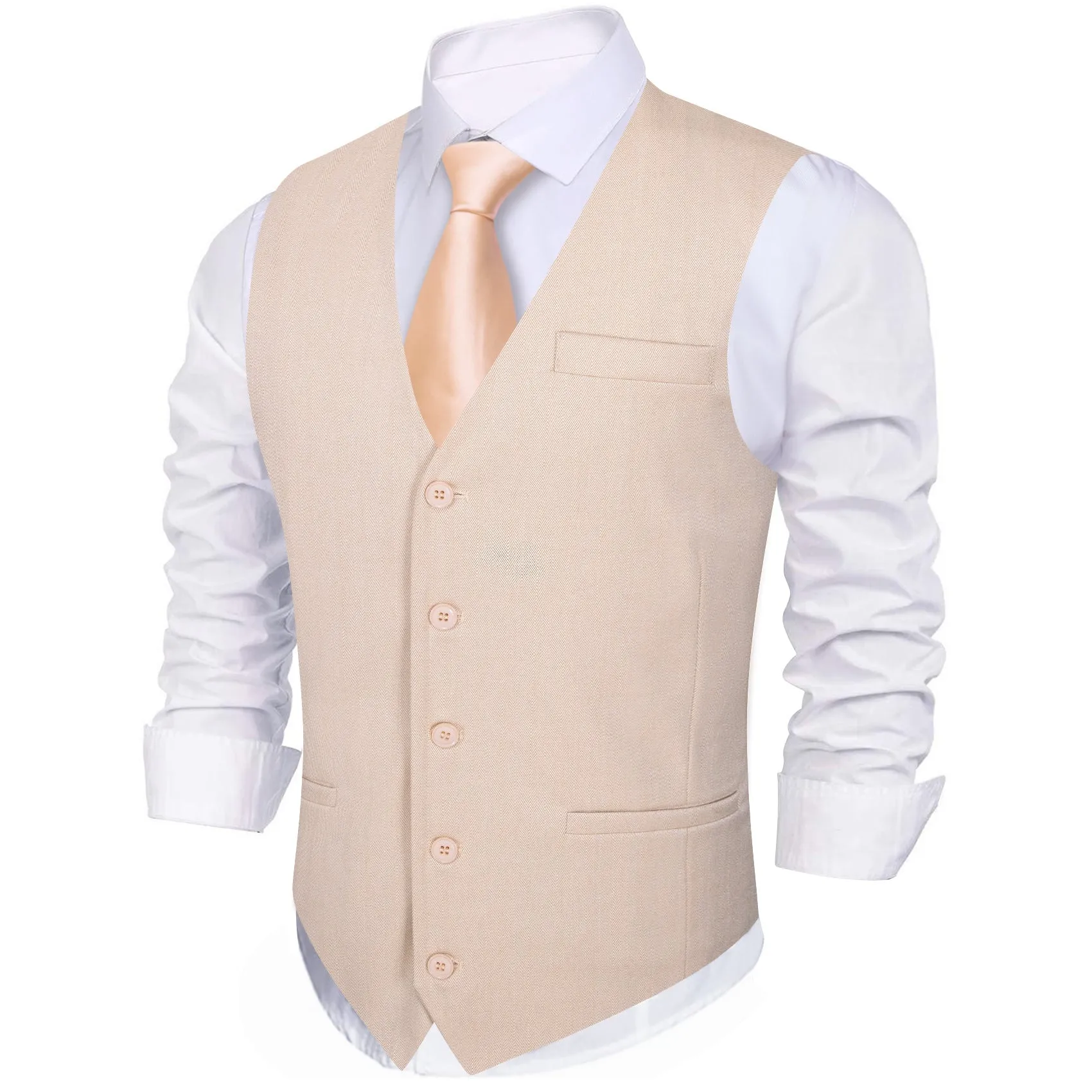 Cream Pink Solid Jacquard Men's Single Vest