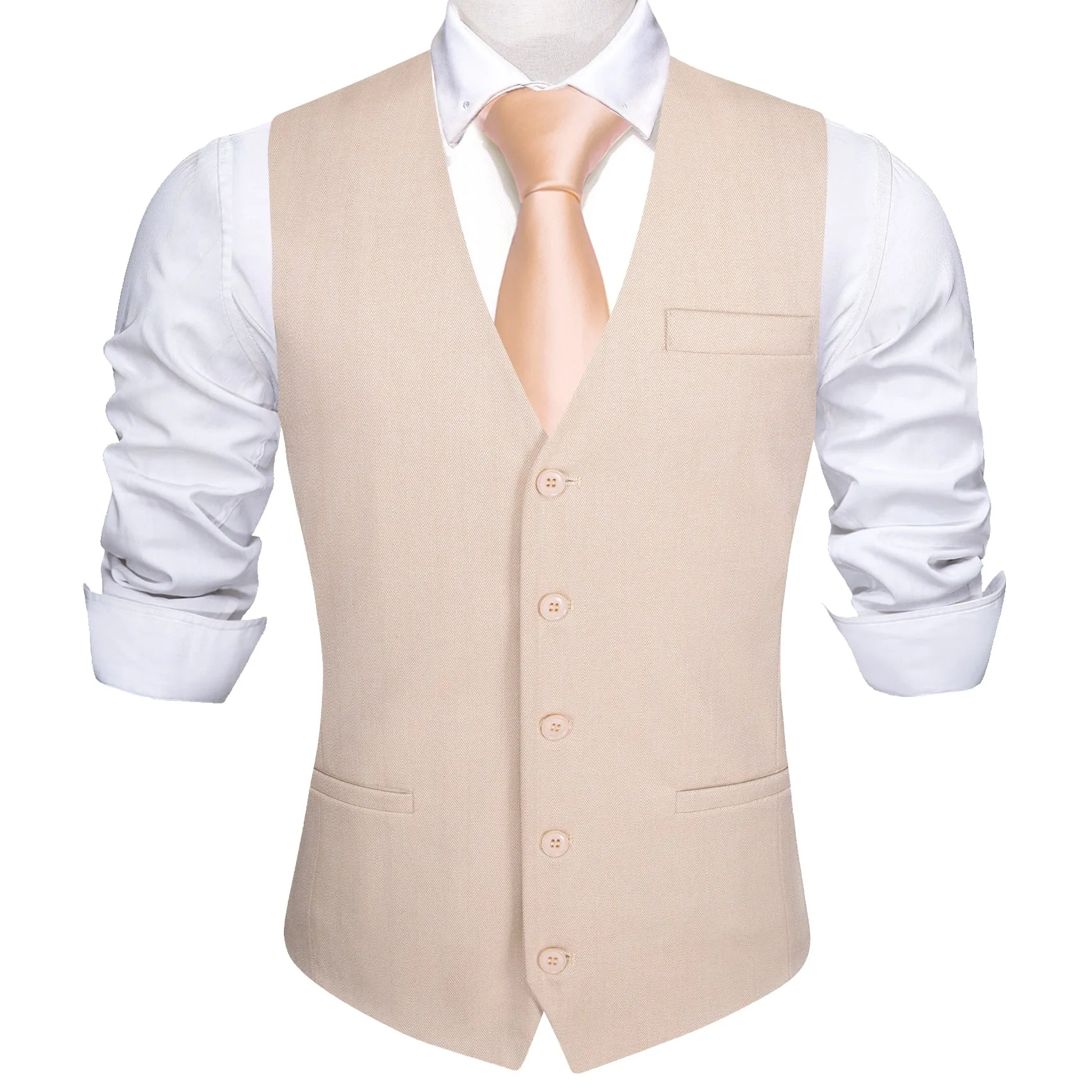 Cream Pink Solid Jacquard Men's Single Vest