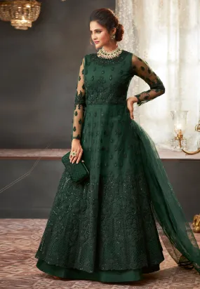 Dark Green Embroidered Anarkali Gown