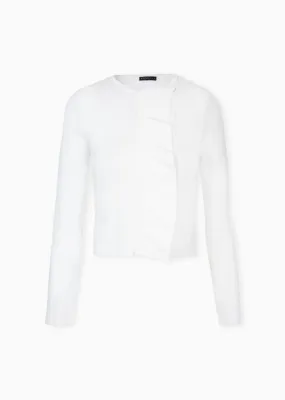 Demi - Designer White Womens Knit Jacket with Ruffle