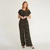 Ditsy Print Pintuck Jumpsuit