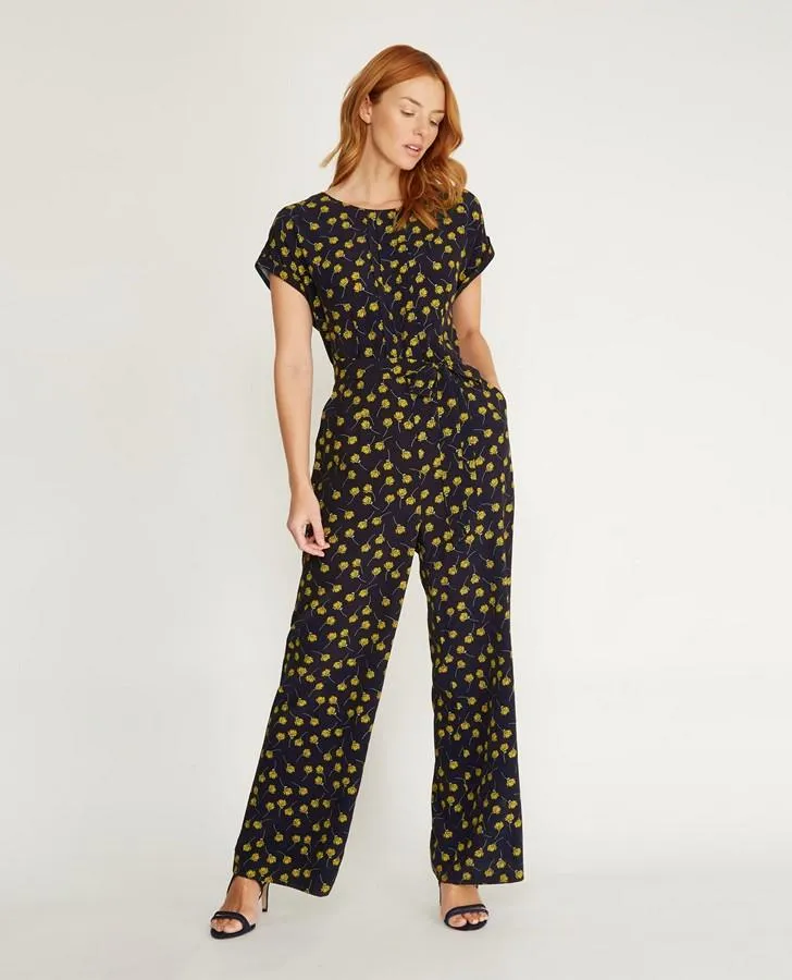 Ditsy Print Pintuck Jumpsuit