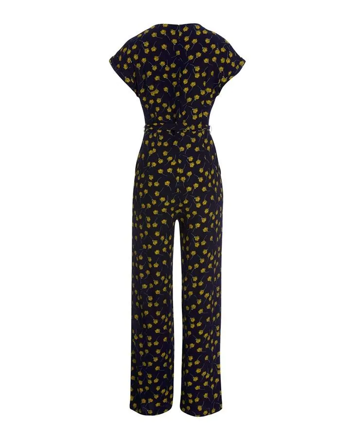 Ditsy Print Pintuck Jumpsuit