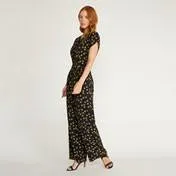 Ditsy Print Pintuck Jumpsuit