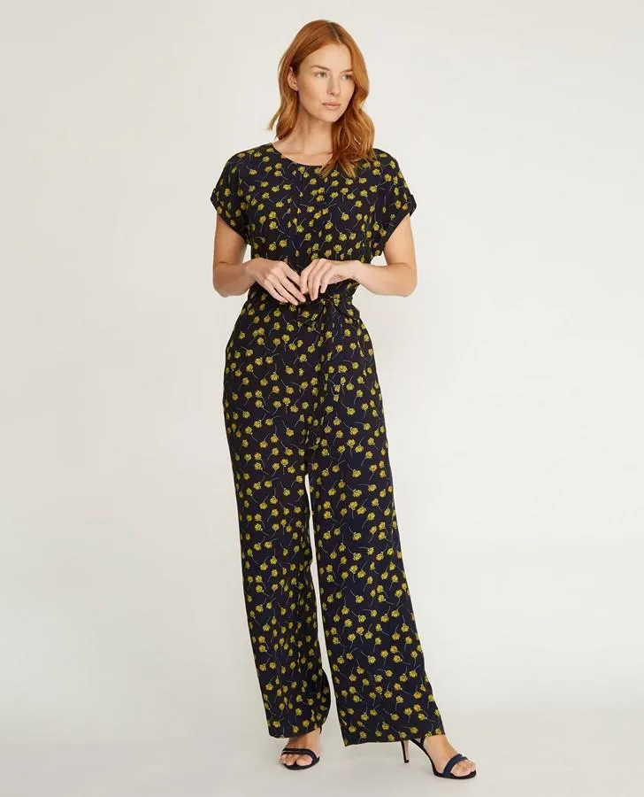 Ditsy Print Pintuck Jumpsuit