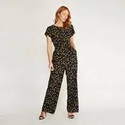 Ditsy Print Pintuck Jumpsuit