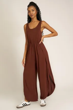 Do It Again Scoop Neck Jumpsuit - Russet Brown