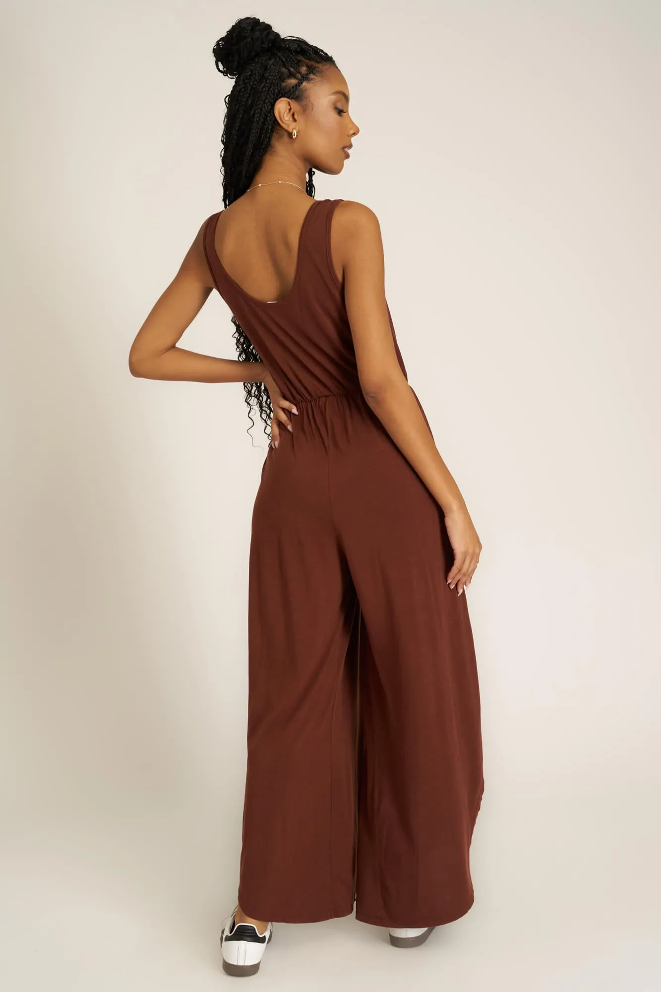 Do It Again Scoop Neck Jumpsuit - Russet Brown