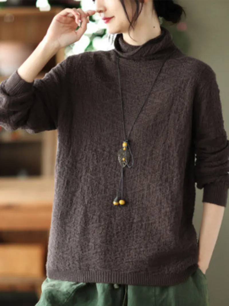 Double-knit Turtleneck Knitted Loose and Thin Pullover Top