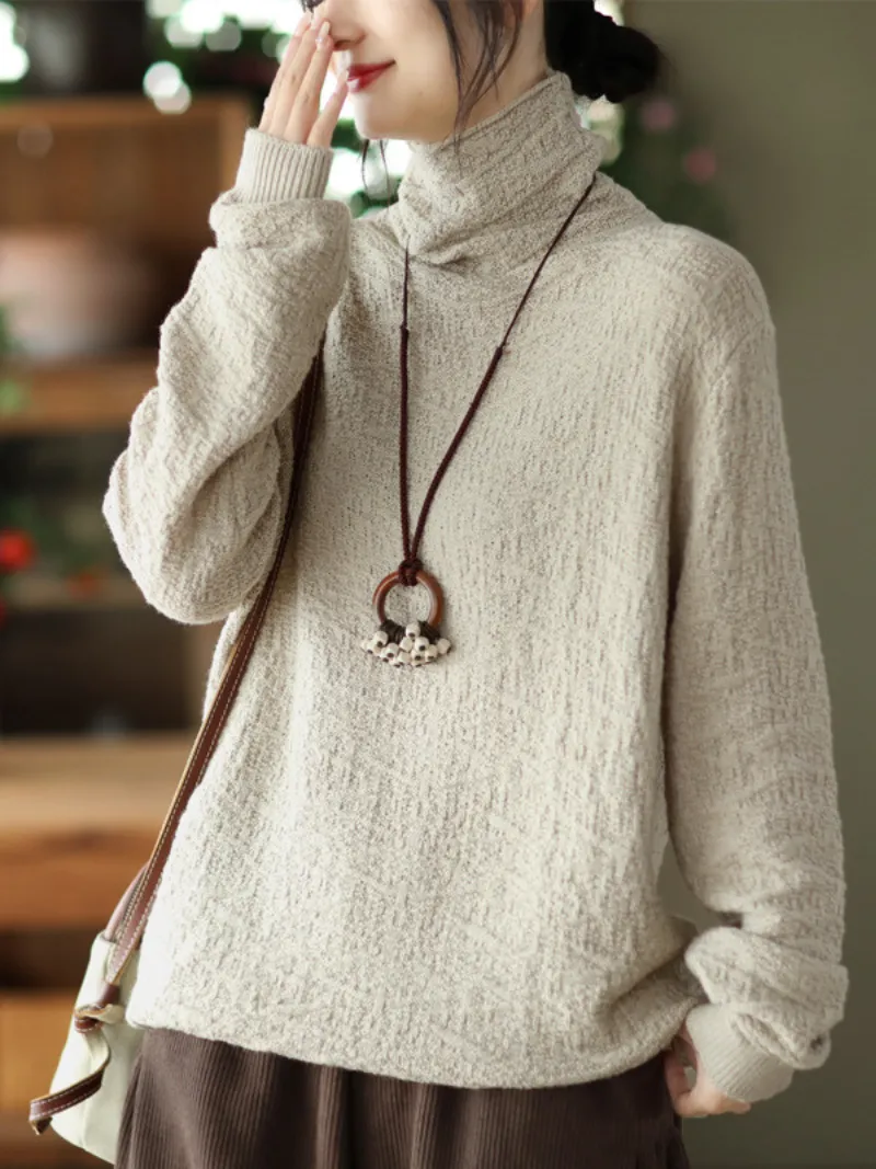 Double-knit Turtleneck Knitted Loose and Thin Pullover Top