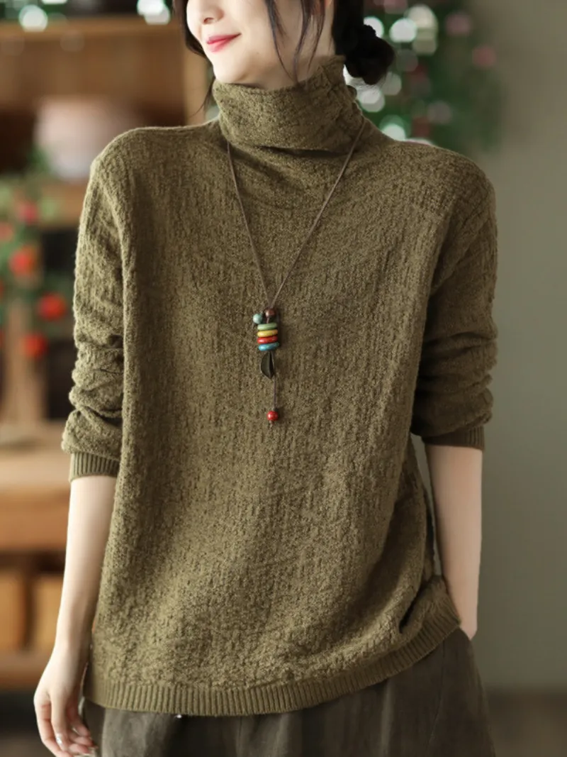 Double-knit Turtleneck Knitted Loose and Thin Pullover Top