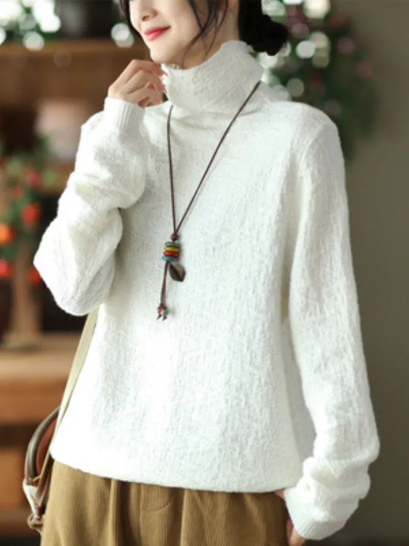 Double-knit Turtleneck Knitted Loose and Thin Pullover Top