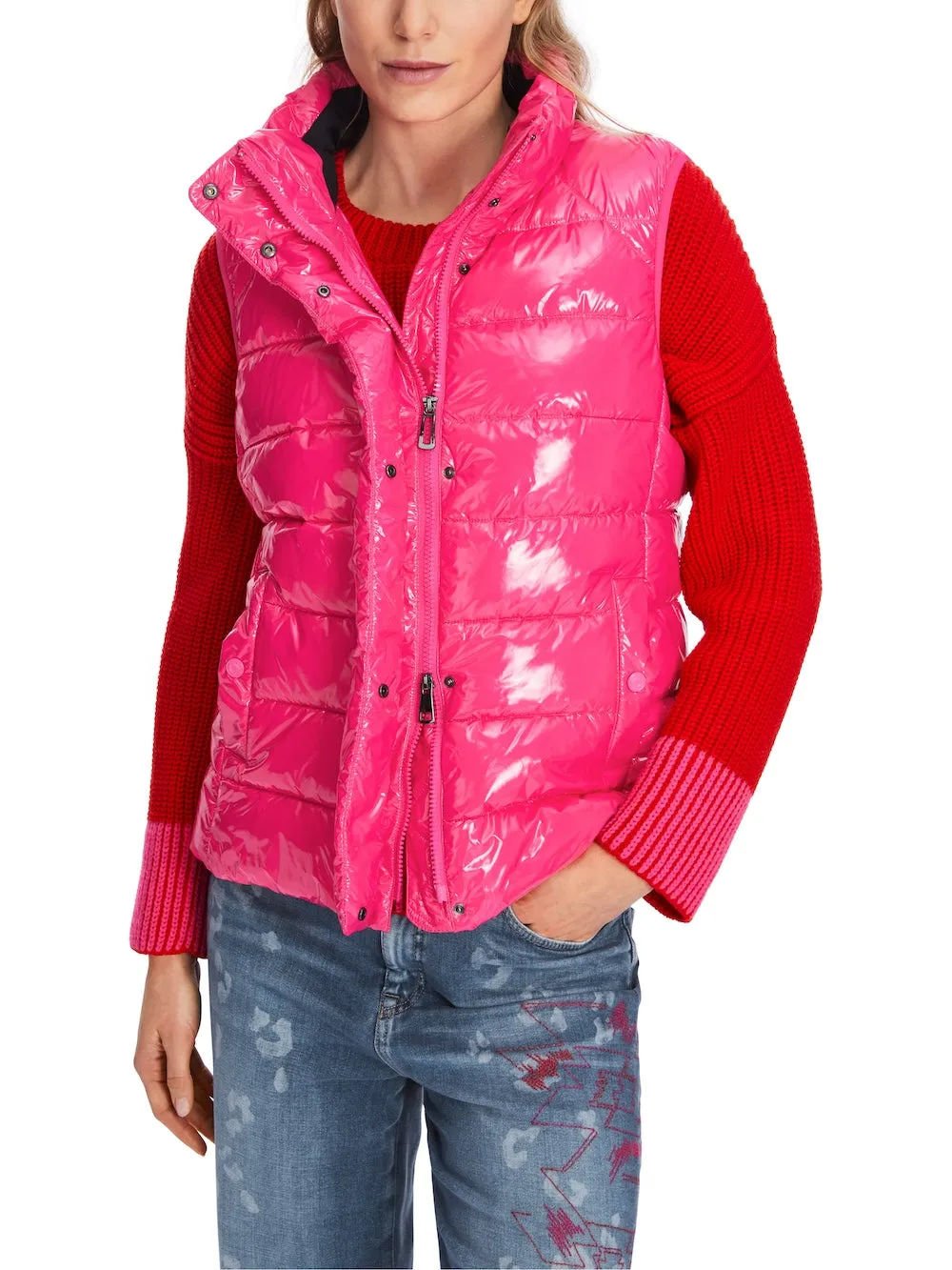 Dragon Fruit Glossy Puffer Gilet