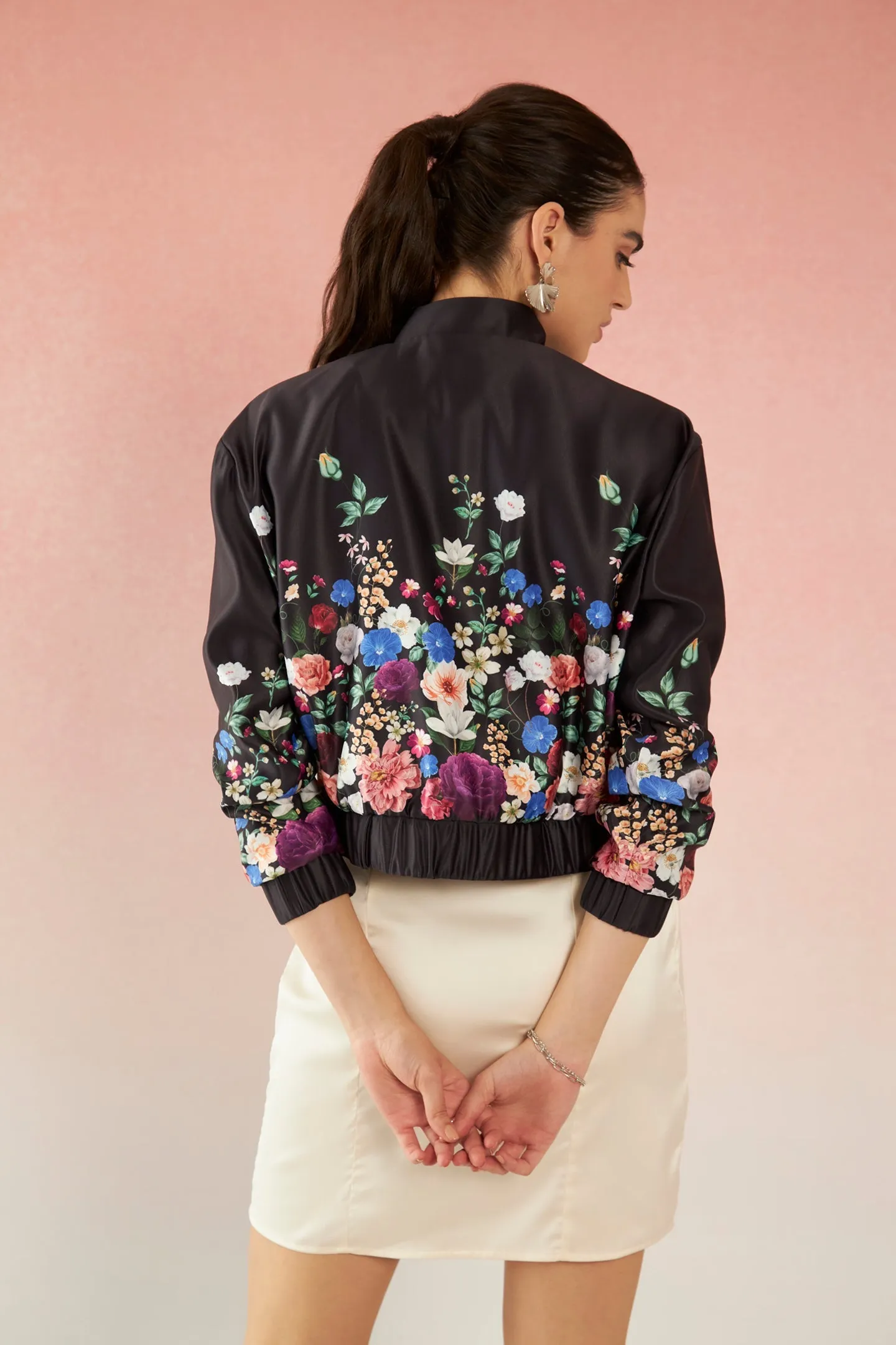 Erica|Floral Satin Bomber