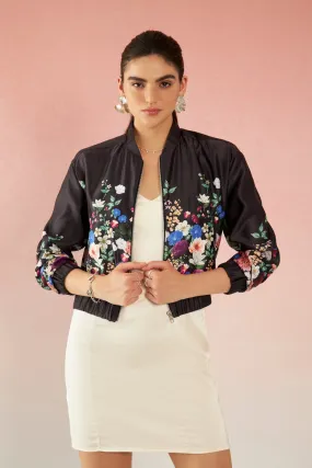 Erica|Floral Satin Bomber