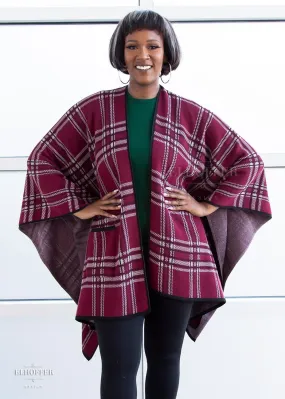 Essential Tartan Poncho - Crimson