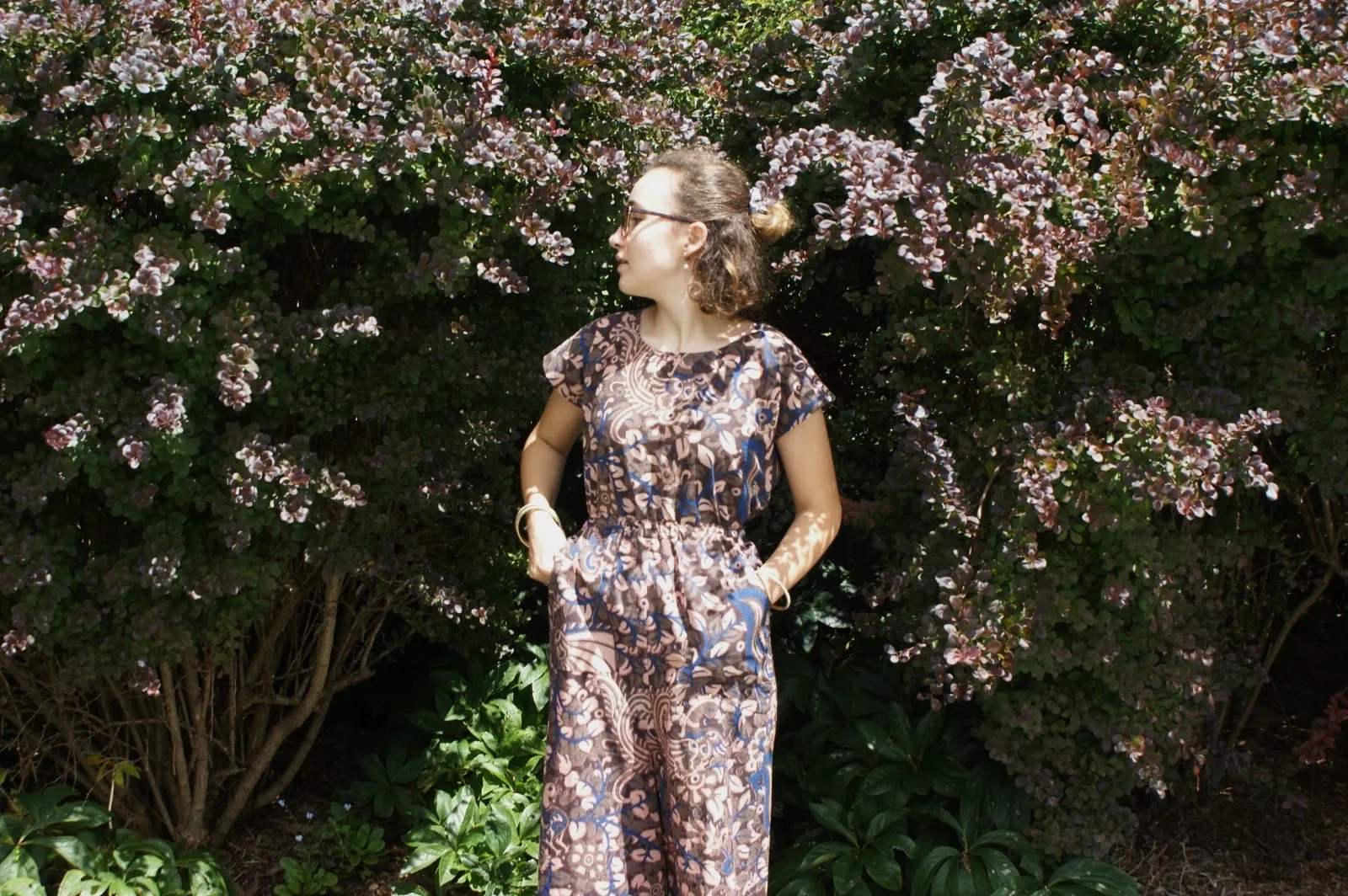 Fair Trade Cotton Royal Brown Bird Design Zippered Jumpsuit