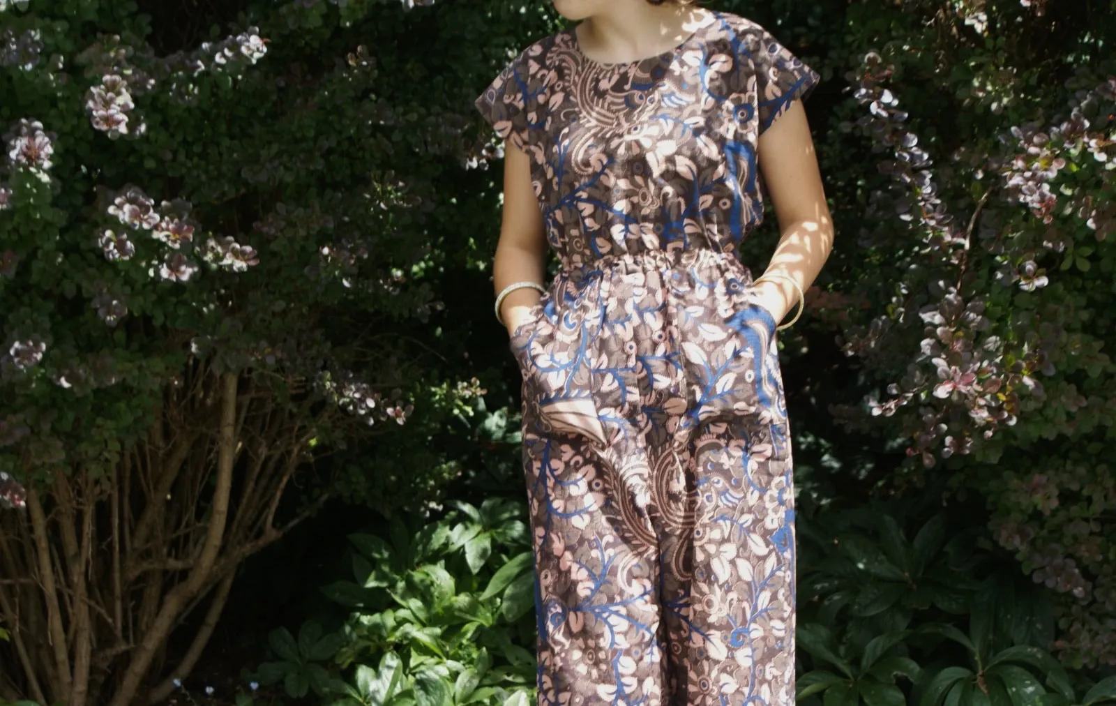 Fair Trade Cotton Royal Brown Bird Design Zippered Jumpsuit