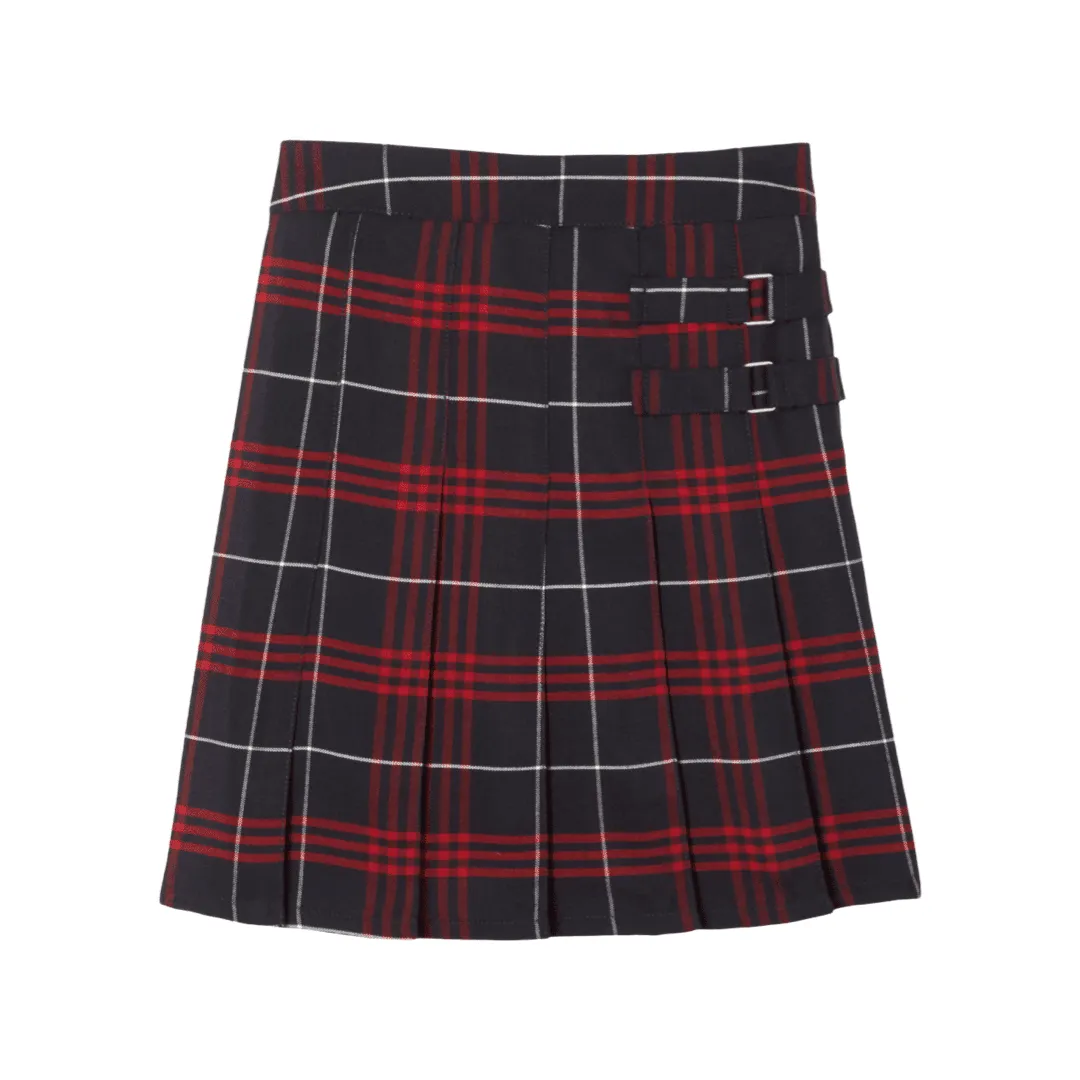 French Toast - Girl's Plus Size Plaid Pleated 2-Tab Scooter  - Navy / Red