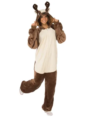 Furry Brown Adults Christmas Reindeer Onesie Costume