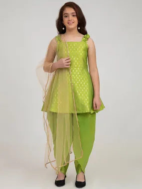 Girl's Green-Printed Kurta And Dhoti Pants With Dupatta - Bitiya By Bhama