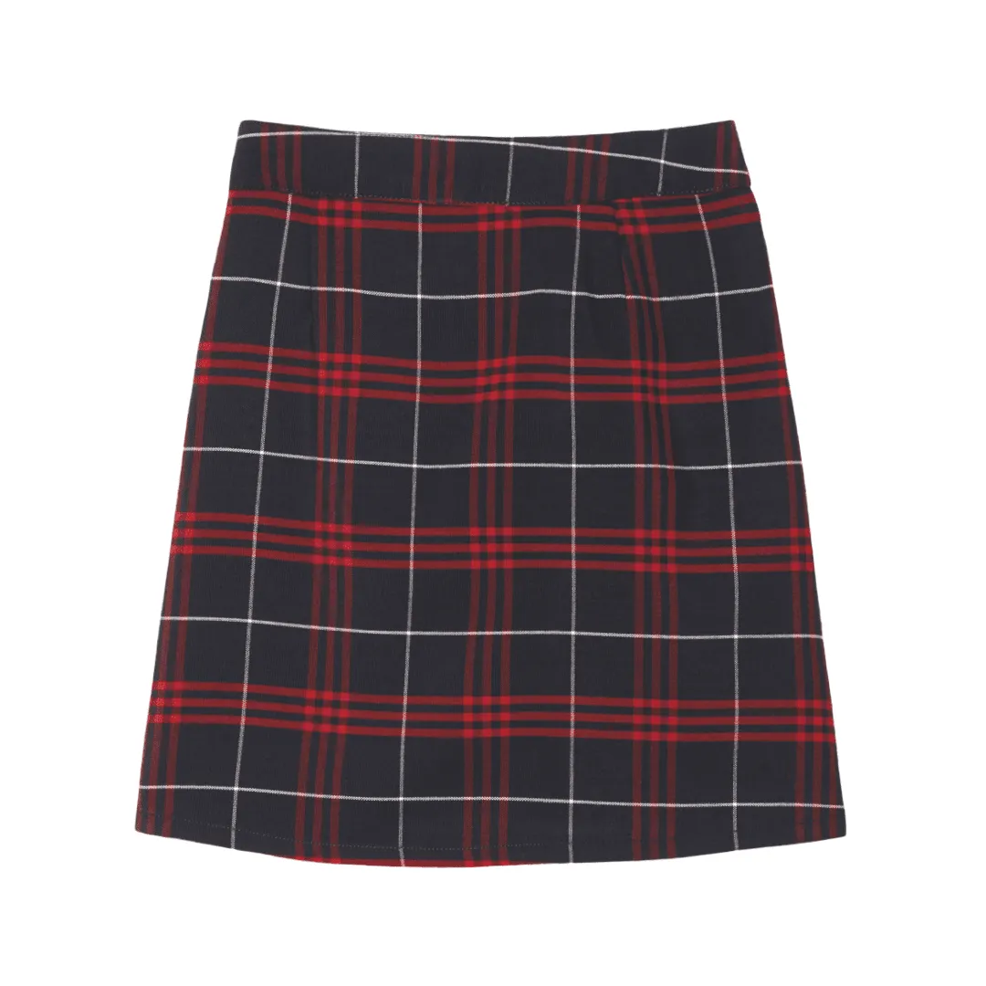 Girl's Plaid Pleated 2-Tab Scooter - Navy / Red