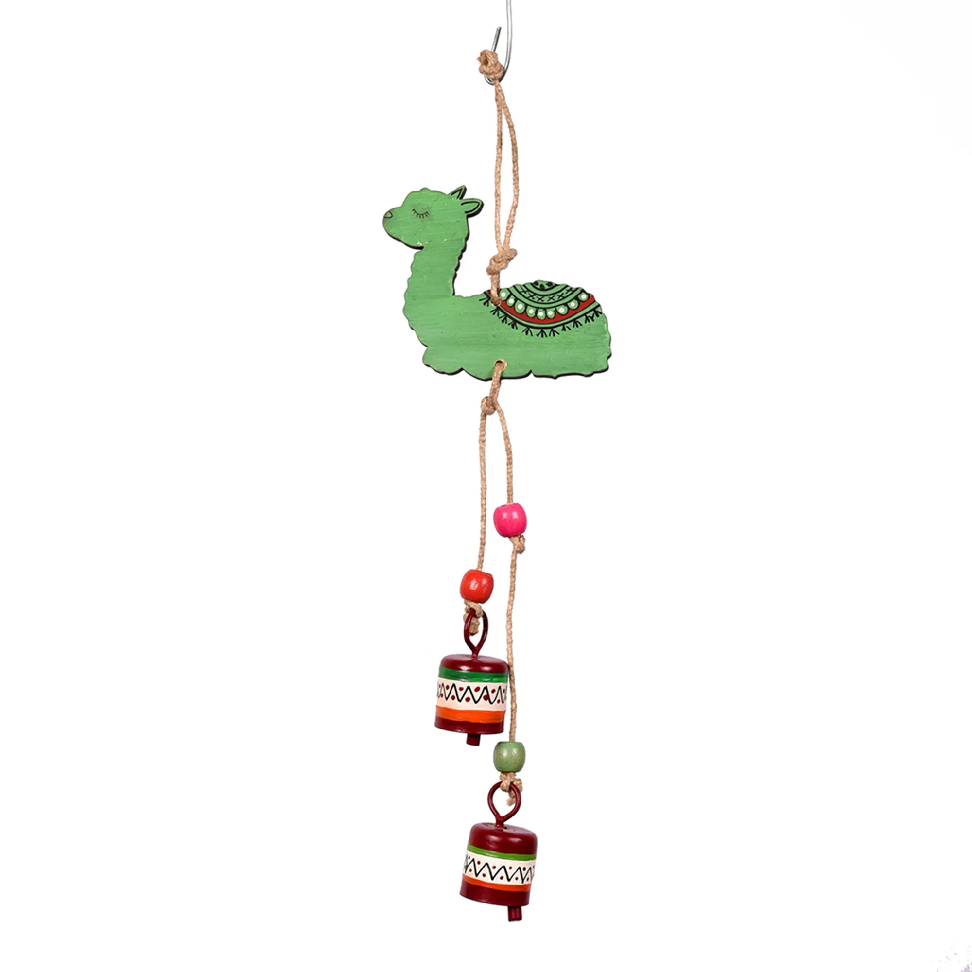 Green Alpaca Windchime with Two Metal Bells