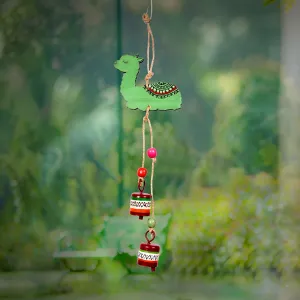 Green Alpaca Windchime with Two Metal Bells