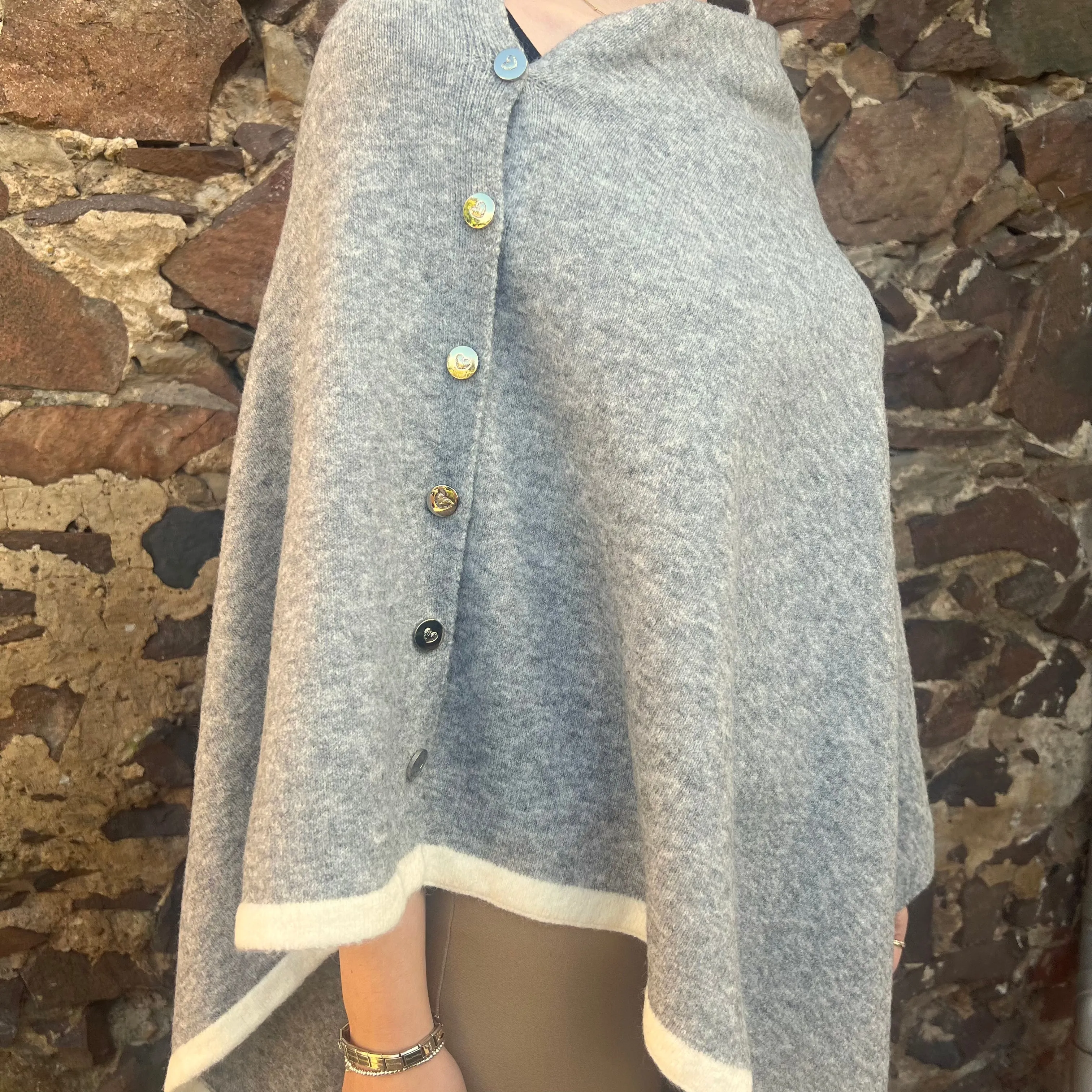 Grey Button Through Poncho