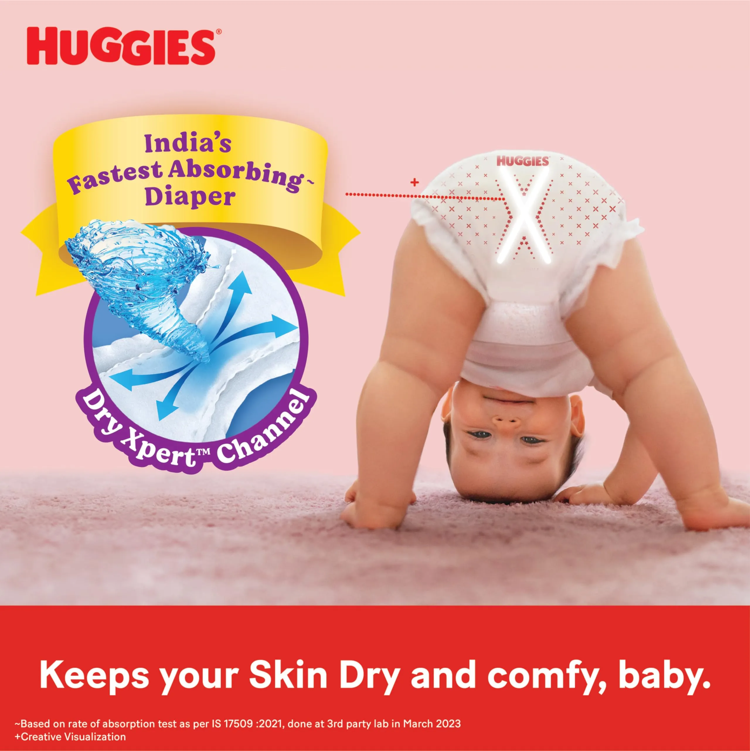 Huggies Complete Comfort Wonder Pants Small (S) Size (4-8 Kgs) Baby Diaper Pants, 56 count| India's Fastest Absorbing Diaper with upto 4x faster absorption | Unique Dry Xpert Channel