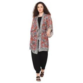 Impressionist Print Lurex Kimono - Crimson Grey