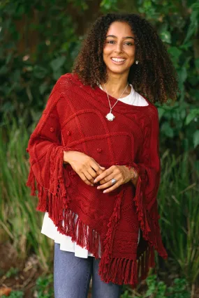 Incredible in Claret Short Knit Poncho in Claret from Thailand