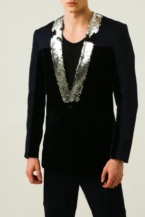 Jacket with collar in contrasting sequins