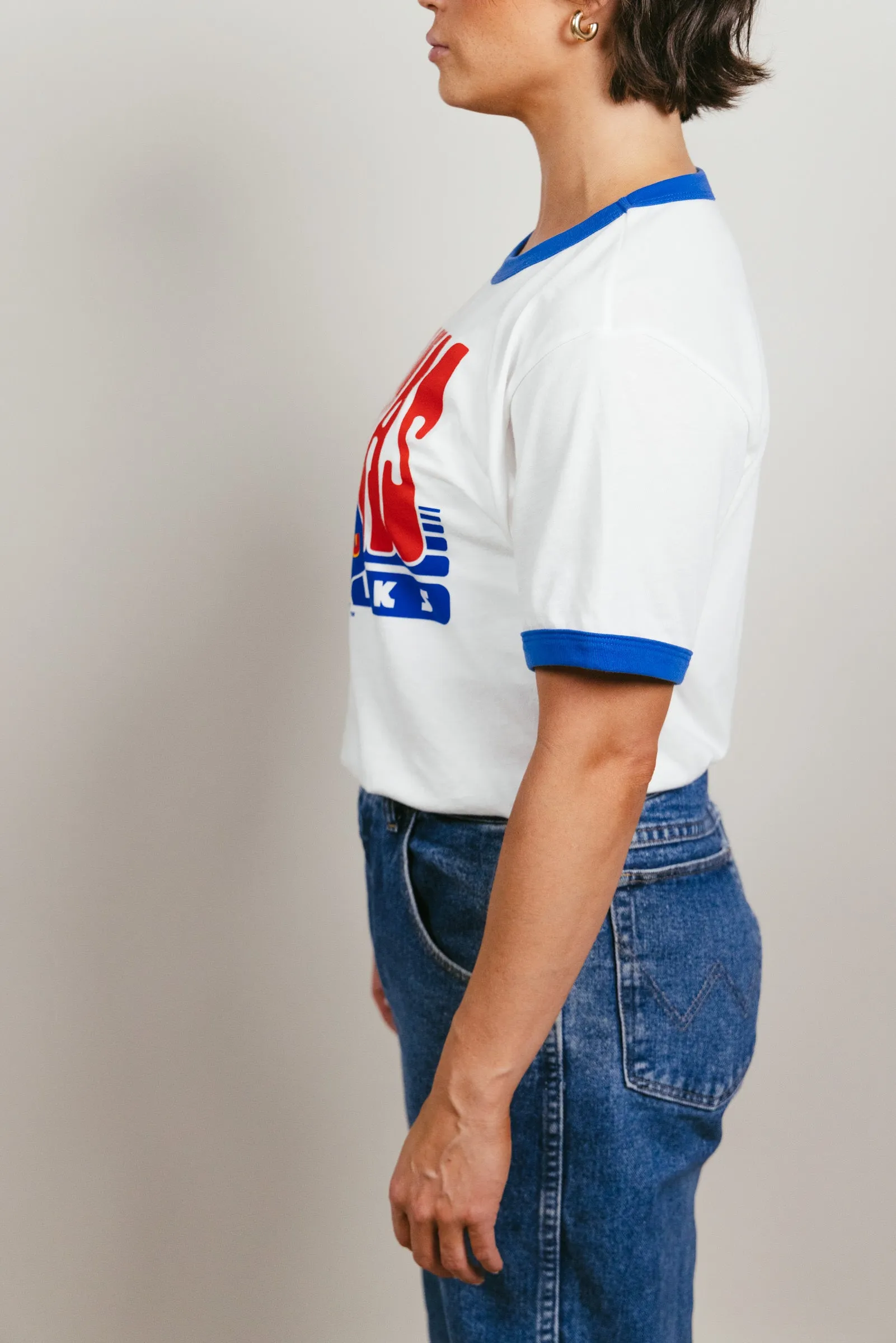 Kansas Jayhawk 70s White & Royal Unisex Ringer