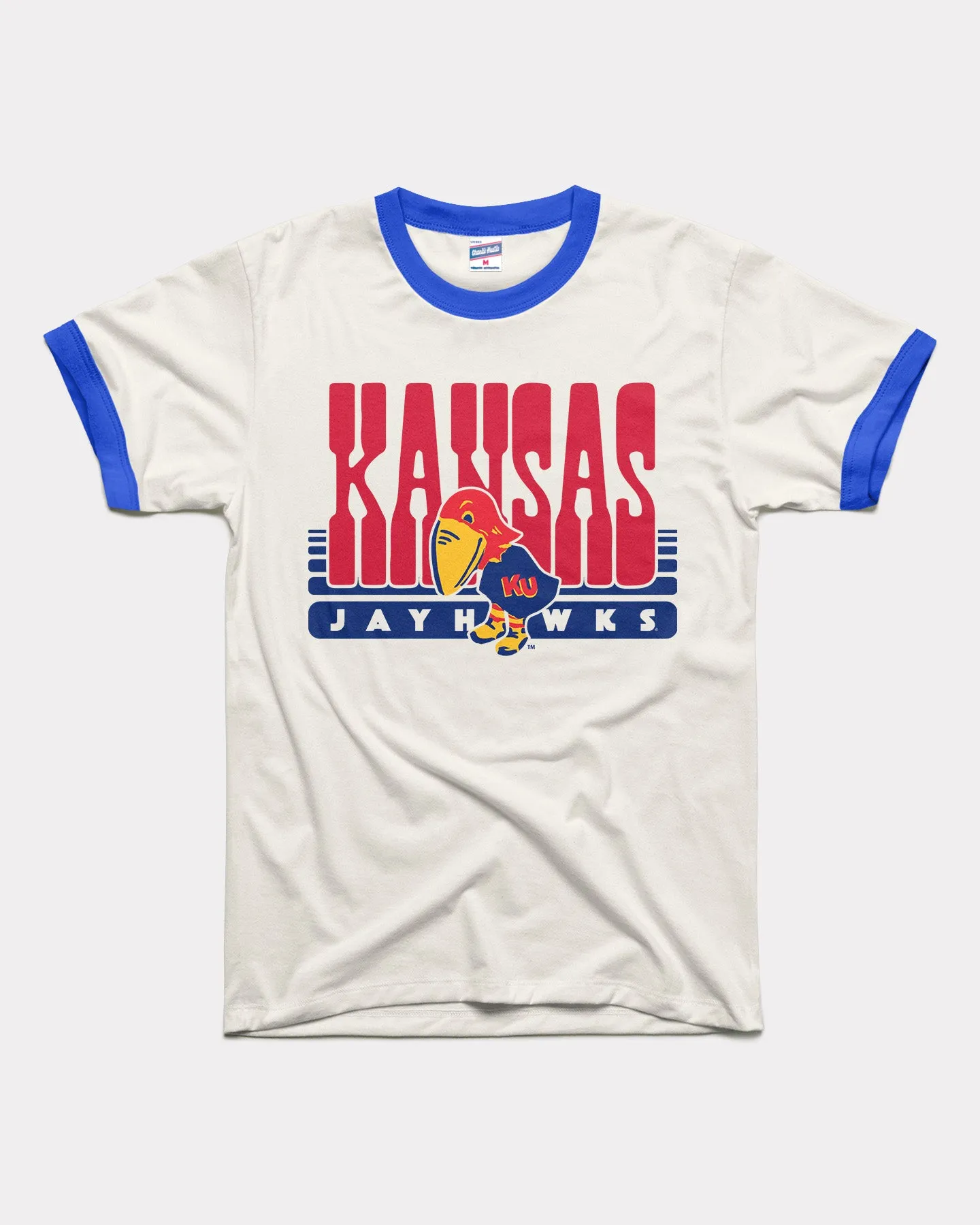 Kansas Jayhawk 70s White & Royal Unisex Ringer