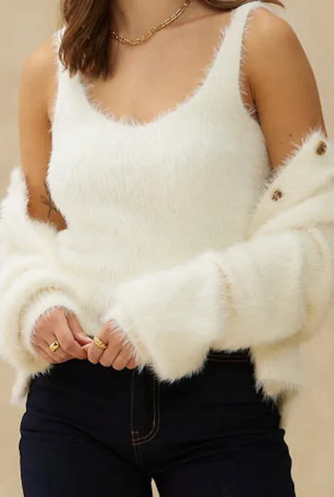 KUWALLA TEE FUZZY CARDIGAN - OFF WHITE