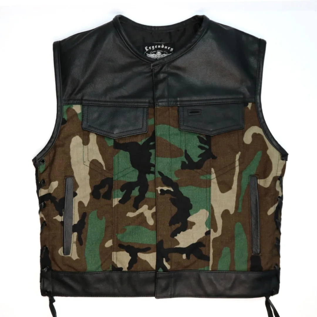 Legendary 'Camo Club' Cordura & Leather Motorcycle Vest