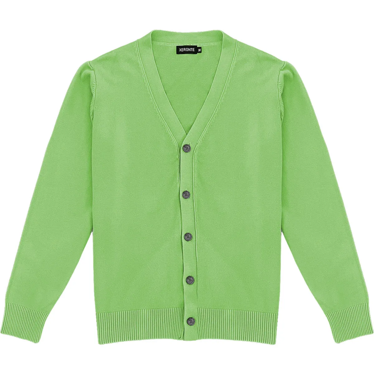 Light Lime Green Mens V-Neck Button Down Cardigan Sweater