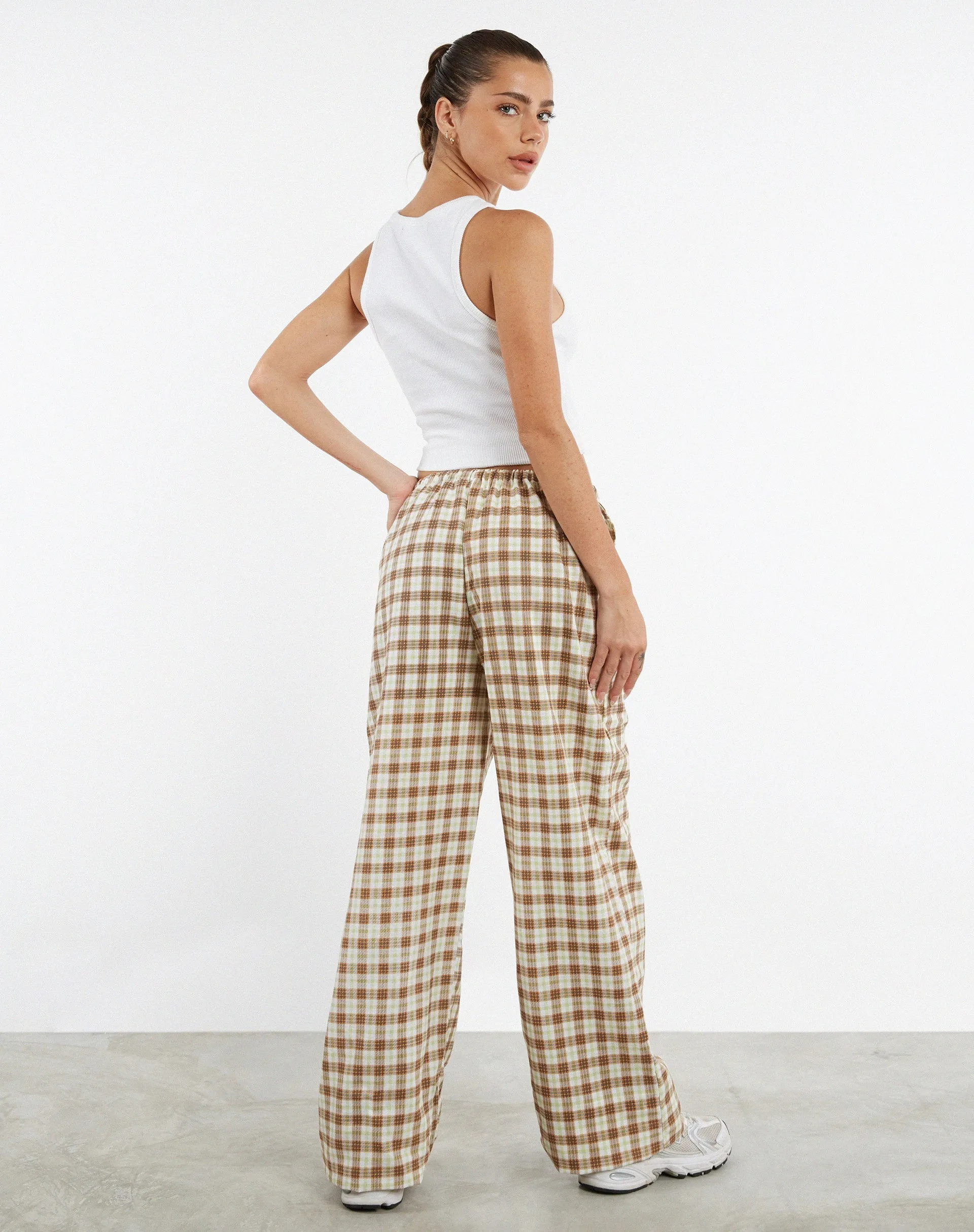 Lirura Wide Leg Trouser in Yellow and Brown Check