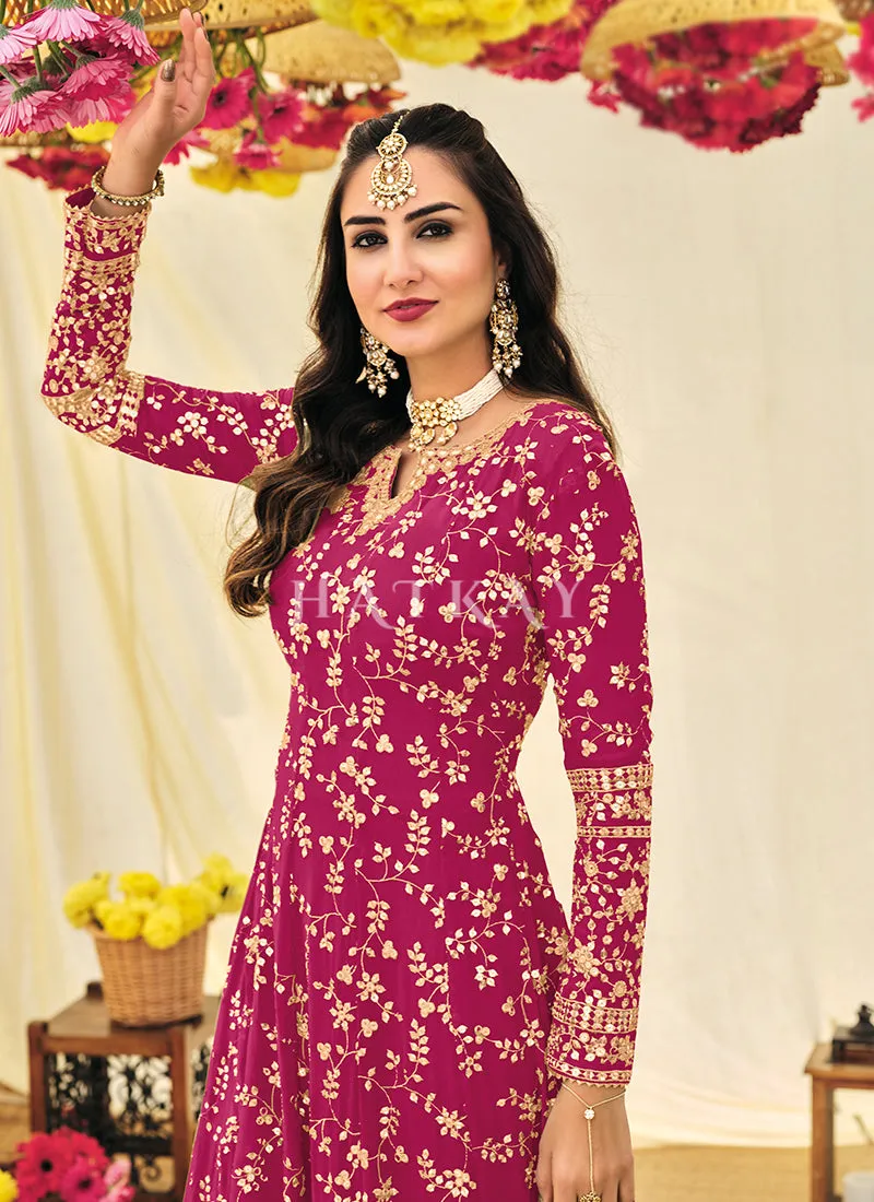 Magenta Embroidered Georgette Indian Anarkali