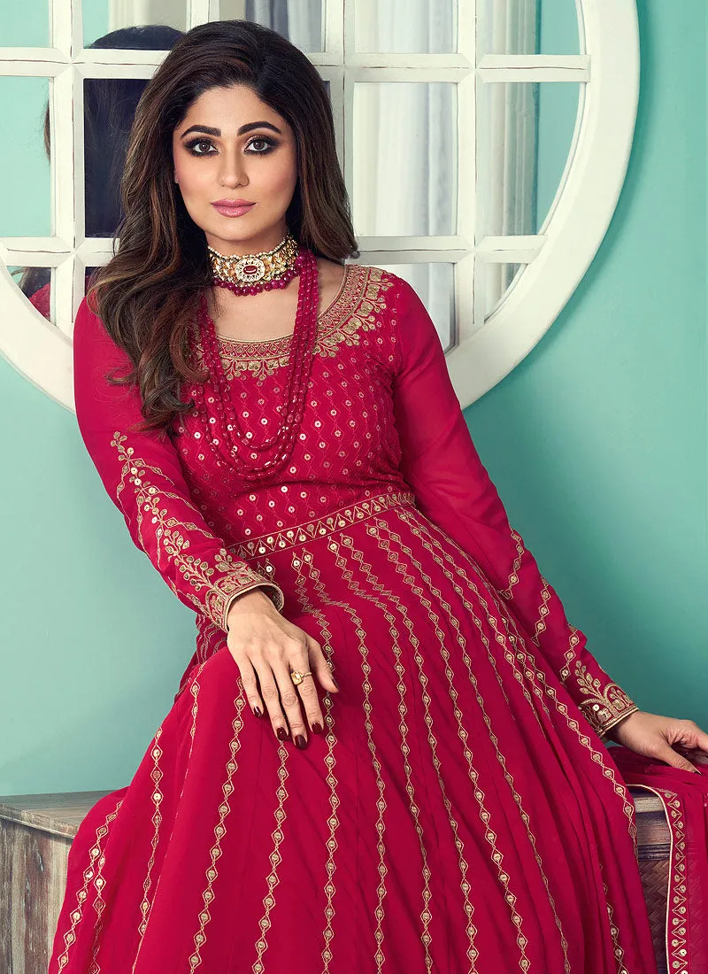 Magenta Sequence Embellished Bollywood Anarkali Suit