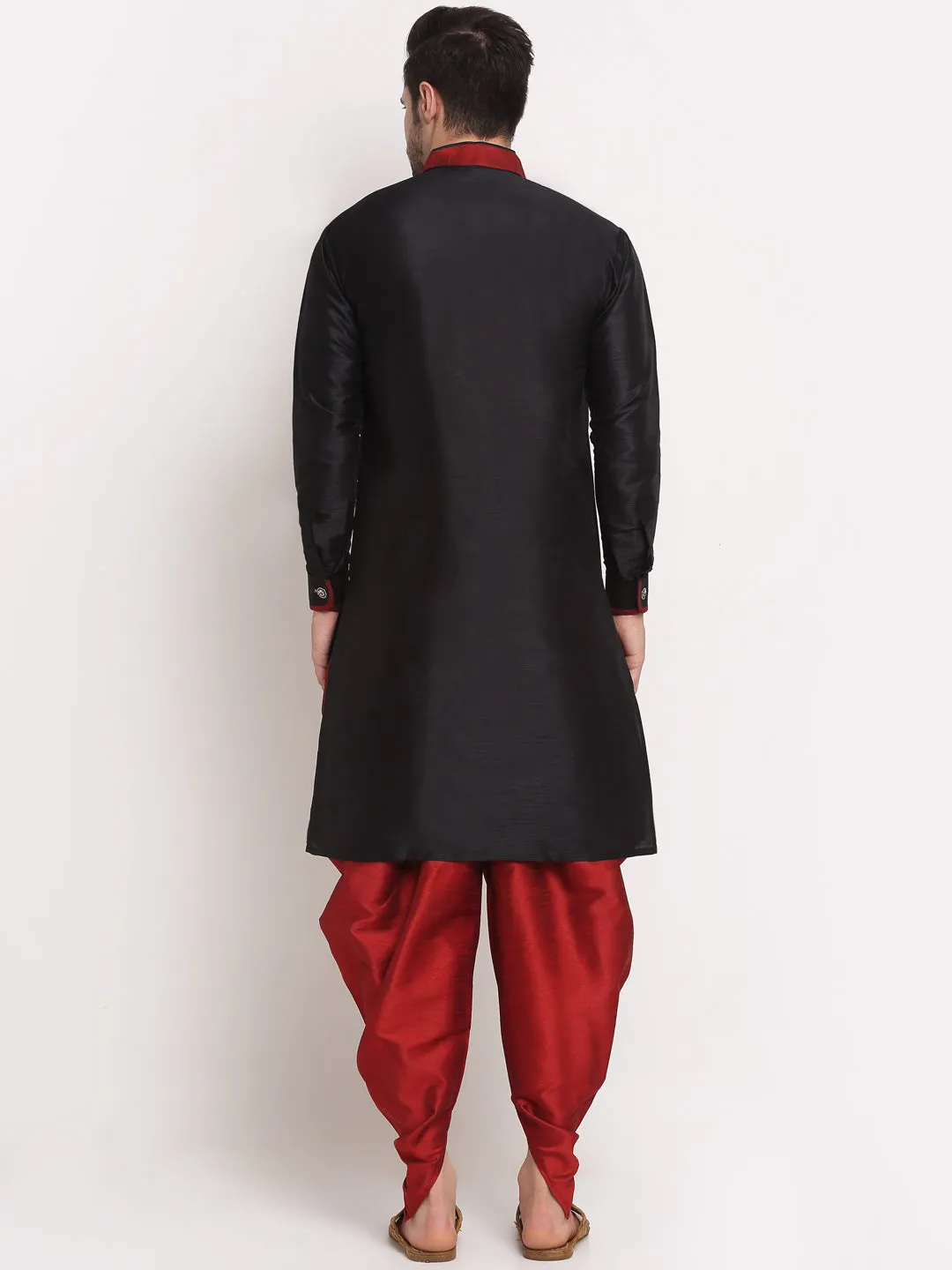 Men's Black Solid Kurta With Maroon Dhoti Pant - Benstoke